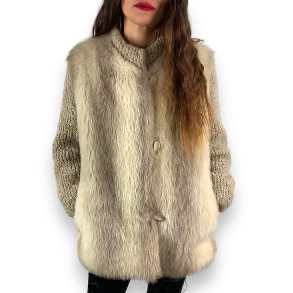 ❌SOLD❌1950's faux fur with knitted wool sleeve coat by DUBROWSKY & PERLBINDER - Picture 13 of 14